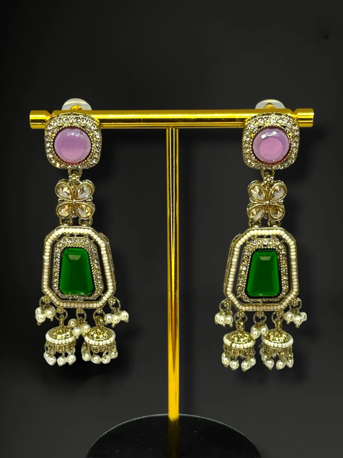Designer Fusion Square-Top Jhumkas with Radiant Stone Acce